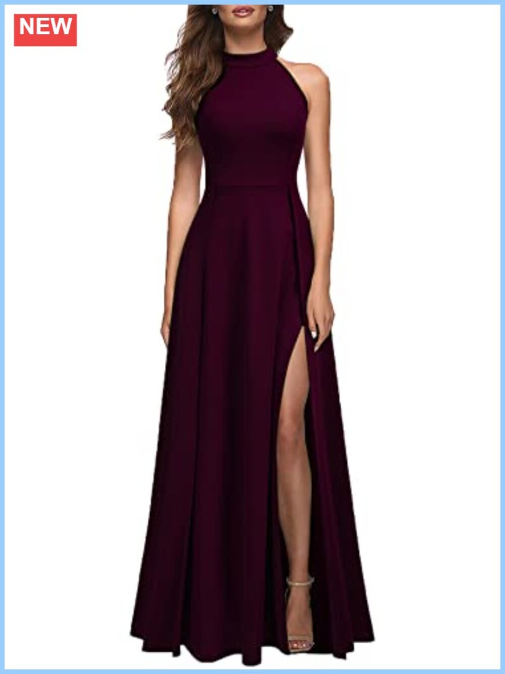 Halter Neck Bodycon Maxi Dress High Waist Slit Sleeveless Party Prom